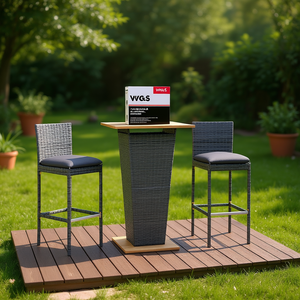 Ensemble de bar de jardin en polyrotin gris, mobilier d'extérieur moderne, table de bar durable avec deux tabourets pour usage en terrasse - Product Image 2