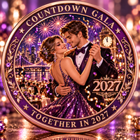 Pièce commémorative du Nouvel An 2027 en cuivre pur 999 de 1 oz, en relief 3D, peinte aux couleurs UV, pièce de collection en métal, coffret cadeau