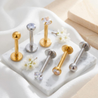Kaishee ASTM F136 Titanio de Grado Implante 16G CZ Labret Helix Tragus Pendientes de Labio Joyería para Piercing Corporal
