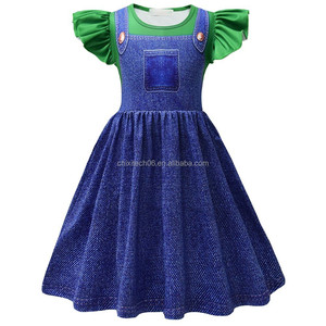 Vestido con mangas con volantes para niños con estampado digital en 3D - Traje con temática <span class=keywords><strong>de</strong></span> la película Super <span class=keywords><strong>Bros</strong></span>. - Product Image 3