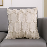 Housse de coussin lombaire moderne géométrique carrée en peluche brodée avec fermeture éclair pour salon