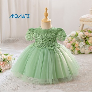 MQATZ Robe de baptême princesse pour bébé fille Robe de baptême col rond en dentelle brodée pour 1 à 3 ans pour les mariages et les fêtes - Product Image 1