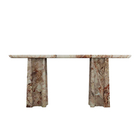 Table console en marbre veiné rouille chaud, design ondulé organique, support évasé, style minimaliste de luxe, pour l'entrée - Paire