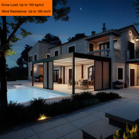 Pergola en aluminium avec toit à lames motorisées, design hivernal, pare-neige, avec éclairage LED intégré
