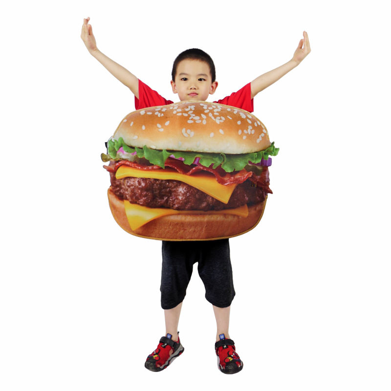 Burger Shop Couple Costume - Chef & Waitress Set With Aprons, Wig, Glasses & Burger Prop