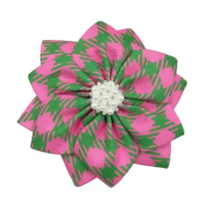 Pink Green Houndstooth Flower Brooch Pin Gorgeous Women's Suits Jewelry