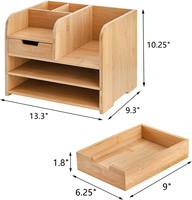 Organisateur de bureau en bambou durable, multi-niveaux, avec compartiments de rangement pour documents et papeterie, idéal pour le comptoir professionnel ou l'étude