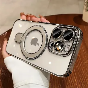 <span class=keywords><strong>Coque</strong></span> de téléphone support magnétique pliable transparent de luxe <span class=keywords><strong>pour</strong></span> <span class=keywords><strong>iPhone</strong></span> 16 15 14 <span class=keywords><strong>13</strong></span> 12 Pro Max Protection complète de l'objectif placage antichoc couverture arrière - Product Image 3