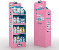 Présentoirs en carton pour shampoing et gel douche pour bébé Ray Custom, présentoirs pour sucettes bébé, présentoirs pour produits pour bébé POP
