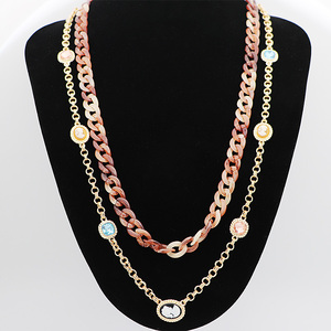 V & R <span class=keywords><strong>de</strong></span> encanto collares oro 18K idiota piedra figura moneda encanto colgante <span class=keywords><strong>de</strong></span> doble <span class=keywords><strong>capa</strong></span> enlace Cadena <span class=keywords><strong>de</strong></span> cara collar - Product Image 1