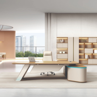 Bureau de direction de luxe en forme de L, finition PVC MDF de qualité supérieure, écologique, résistant à l'eau, avec gestion des câbles et serrure à code