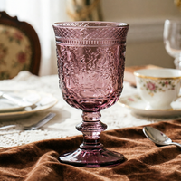 Verres à vin en verre coloré de conception européenne faits à la main, écologiques, compatibles lave-vaisselle, capacité 280 ml, gravés et embossés pour la décoration de café