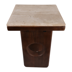 Tavolino quadrato con piano in marmo e base in legno per l'arredamento di soggiorno e camera da letto - Product Image 5