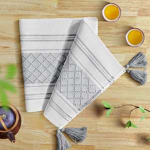 Nappe en coton et lin jacquard, chemin de table à franges fait main, serviette de pied de lit, couvre-table, torchons - Product Image 3