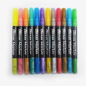 Premium Metallic Marker Pens Fine Tip, Set of 12 Glitter Paint Pen Window Marker for DIY Card Making