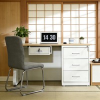 Table de travail modulaire en forme de L en bois avec base métallique moderne et contemporaine, dotée d'un séparateur vertical pour poste de travail individuel