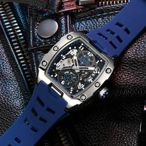 Megir 8602 Modische Herrenuhr mit mechanischem Uhrwerk, skelettiertes Tonneau-Gehäuse, wasserdichte Automatikuhr, Luxusuhren - Product Image 3