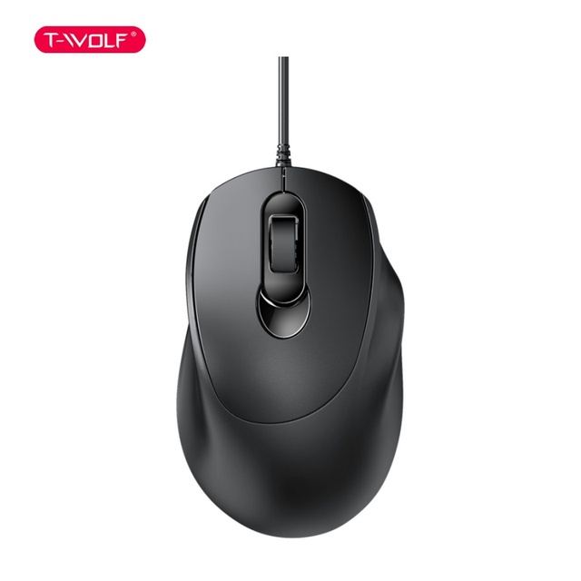 T-WOLF V2 Ergonomic Wired Optical Office Mouse 1000/1200/1600 DPI 3D Key in Stock for Desktop Laptop