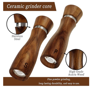 ชุดที่ใส่เกลือพริกไทยและเกลืออะคาเซีย2ชิ้นทันสมัยหรูหราพร้อมเครื่องบดแกนเซรามิก - Product Image 5