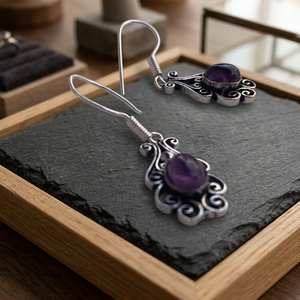 H.A. Boucles d'oreilles pendantes classiques en argent sterling pour femmes, avec améthyste, style J-257, vente en gros, lot, qualité AAA - Product Image 3