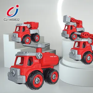 Mainan Anak-anak Pendidikan Kreatif 4 In 1 DIY Mainan Truk Pemadam Kebakaran, Blok Bangunan Perakitan Model Mobil Pemadam Kebakaran Kendaraan Set