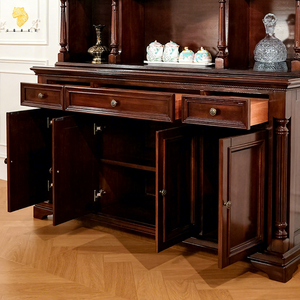 Buffet de présentation antique, meuble de rangement en bois massif foncé fait main avec étagères ouvertes pour cuisine et salon - Product Image 4