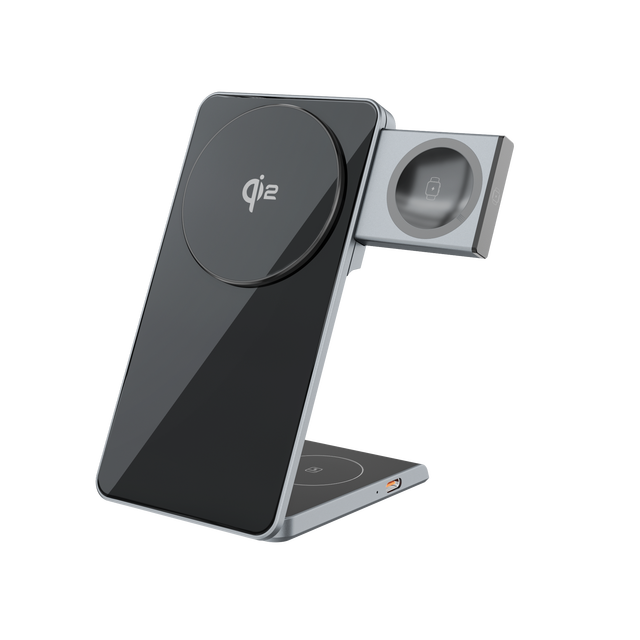 2024 Hot Selling 3-in-1 Qi2 Wireless Charger MX-CD02S Foldable Magnetic Charger with OTP Protection for iPhone Watch Earphone