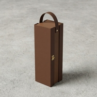 Boîte cadeau rigide de la marque Gifting avec poignée de transport, en cuir brun, emballage verrouillable à main