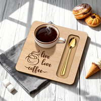 Plateau carré en bois de style japonais pour thé et café avec emplacement pour cuillère, plateau de table en bois d'acacia, ensemble de plateaux en bois pour tasses à café