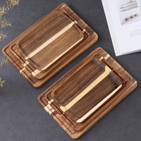 Acacia houten rechthoekige massieve dienblad - modern minimalistisch design, afkomstig uit China, voor thee, fruit & gebak, opbergbak, houten servies, met logo.