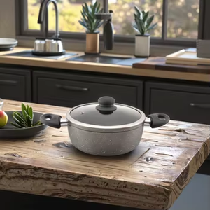 Casserole à soupe en <span class=keywords><strong>aluminium</strong></span> forgé de <span class=keywords><strong>40</strong></span> <span class=keywords><strong>cm</strong></span> avec revêtement en granit avec poignée froide en bakélite et couvercle en verre pour la maison et le restaurant - Product Image 5