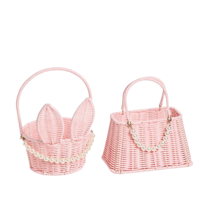 Handmade Pink Wicker <b>Easter</b> <b>Basket</b> with <b>Bunny</b> Ears And Pearl Decor Vietnam Wholesale From Vietnam - Product Image 1