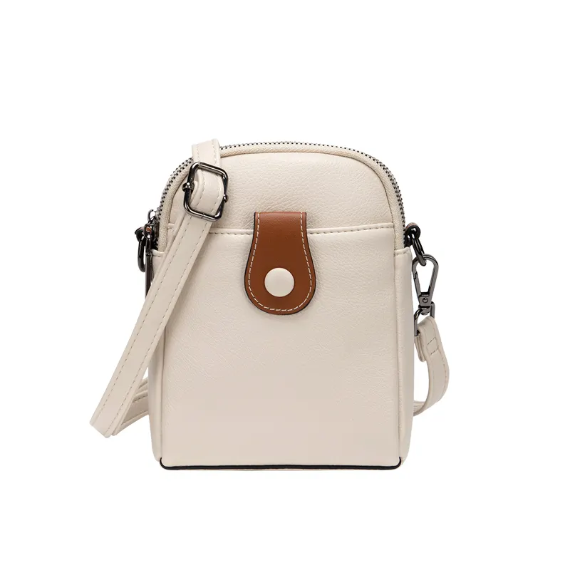 Bolsa de couro cor contrastante para celular, bolsa pequena versátil casual de ombro tipo carteiro