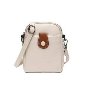 New Simple Fashion Soft Leather Small Bag Casual Versatile One Shoulder Messenger Bag Contrast Color Double Layer Mobile Phone B