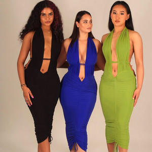 Nuovi arrivi Summer Trend Backless Bodycon Dresses Hollow Out Bandage coulisse Halter Sexy pieghettato Women Long Maxi Dress - Product Image 6