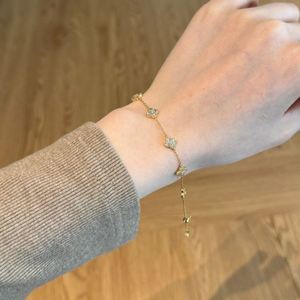 Dylam Hot Selling 925 Sterling <b>Silver</b> 14K Gold Rhodium Plated Link Chain Lucky Four Leaf Clover Flower <b>Bangles</b> <b>Bracelets</b> - Product Image 3