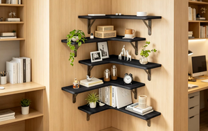 Juego de 5 Estantes de Pared en Forma de L de Madera Rústica Fixwal <span class=keywords><strong>para</strong></span> <span class=keywords><strong>Baño</strong></span>, Cocina, Dormitorio o Sala de Estar, Color Negro - Product Image 4