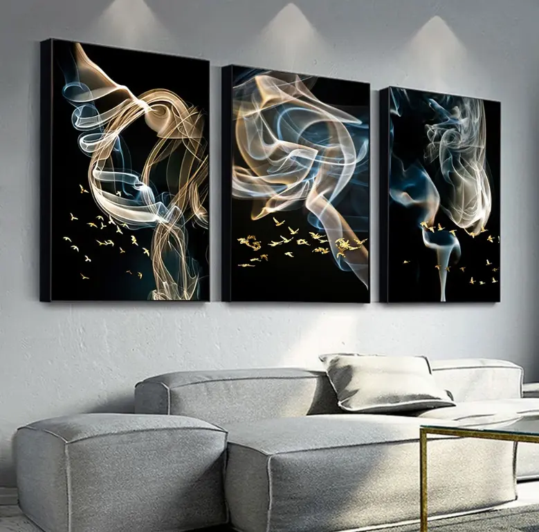 Funtuart Three Abstract Ribbon Light Luxury Canvas Posters Nordic Wall Art Crystal Porcelain Painting