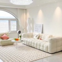 Canapé en tissu de luxe minimaliste nordique extensible trois places Marshmallow, en laine d'agneau, multifonctionnel, pour petits appartements, salons