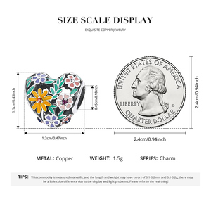 Breloque en argent tibétain en forme de cœur avec fleurs en émail colorées et pierres de zircon, style vintage, bijoux unisexes, cadeau - Product Image 6