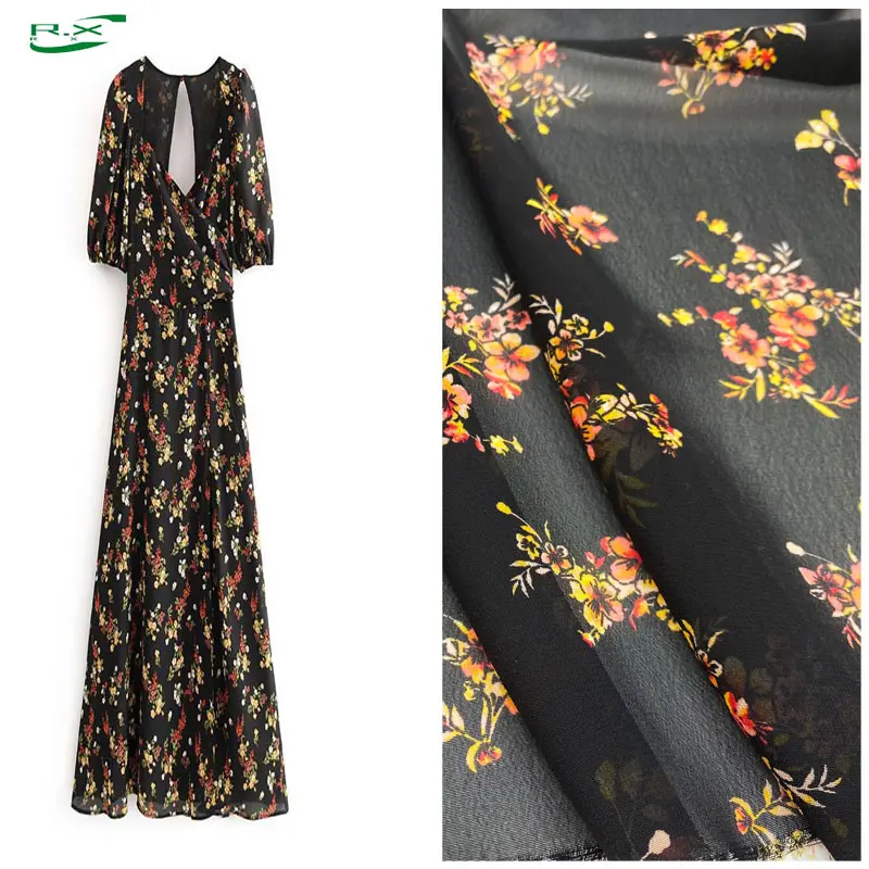 Tecido para roupas com estampa floral chiffon 100d poliéster com desconto em estoque no atacado