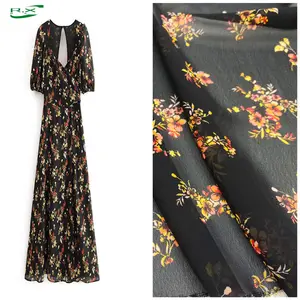 Wholesale stock 100d polyester floral printing chiffon discount clothing fabric