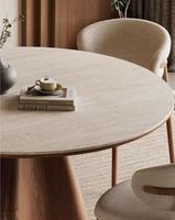 Table à manger ronde en pierre frittée de style Mid-Century, base en bois massif évasée, style Wabi Sabi, pour salle à manger