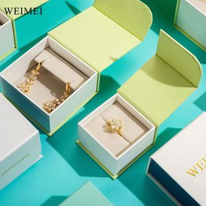 Custom Logo Blue Cardboard Flip Jewelry <b>Box</b> with Magnet Closure for Ring and <b>Earring</b> Eco-Friendly Packaging - Product Image 5