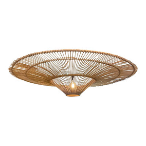 Lámpara colgante redonda de ratán japonés E27 con luz LED para sala de estar y comedor, lámpara colgante tejida a mano de estilo Zen - Product Image 2