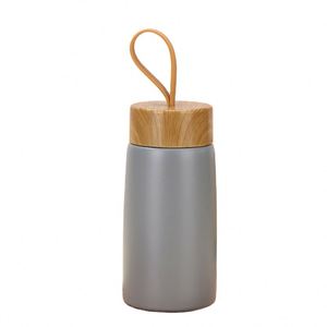 Custom Eco-Friendly 280Ml Wood Grain Lid Creative 304 Stainless Steel Vacuum <b>Mini</b> Pocket Coffee Tumbler Water Cup Mug <b>Bottle</b> - Product Image 1