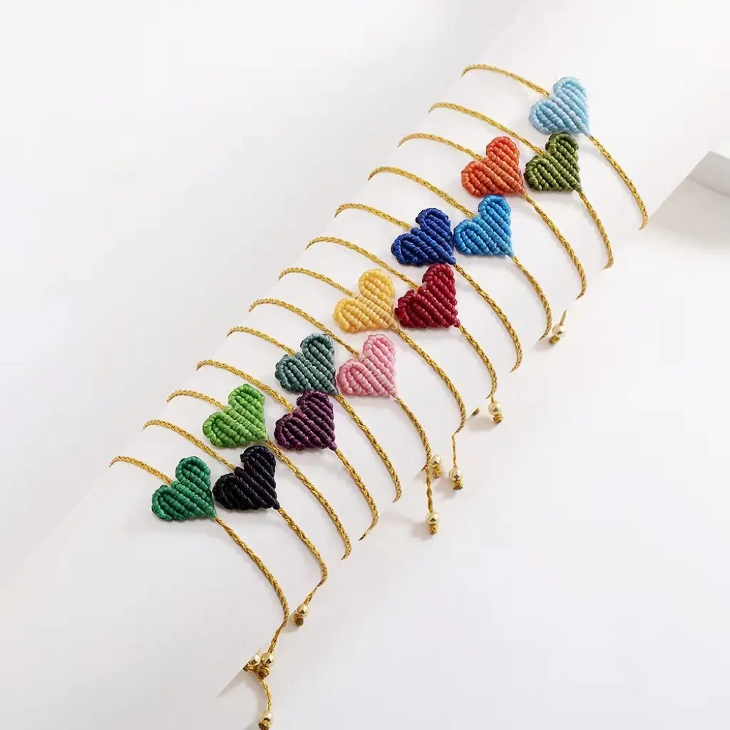 New Trendy Handmade Wax Thread Couple Jewelry Gift Minimalist Braided Macrame Heart Solid Color Friendship Rope Bracelets