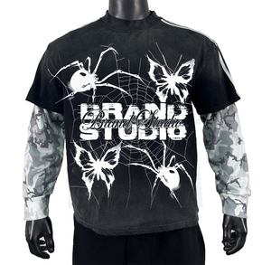 Camiseta de Manga Larga para <span class=keywords><strong>Hombre</strong></span>, Estilo Vintage, con Efecto Desgastado, Doble Capa, Tela Waffle, Impresión Serigrafiada, Fabricante OEM - Product Image 2