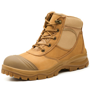 Mid Top Side Zipper <b>Work</b> Safety Shoes Full Grain Genuine Leather Steel Toe Anti-Smash Anti-Puncture Non Slip Durable For <b>Men</b> - Product Image 1