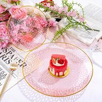 100 Assiettes jetables en plastique transparent rose et or à bords martelés, comprenant 50 assiettes à dessert transparentes et 50 assiettes à dîner pour les fêtes